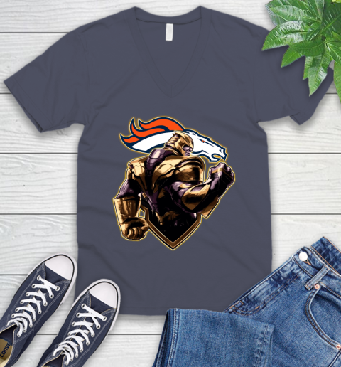 NFL Thanos Avengers Endgame Football Sports Denver Broncos V-Neck T-Shirt 8