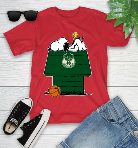Milwaukee Bucks NBA Basketball Snoopy Woodstock The Peanuts Movie Youth T-Shirt 10