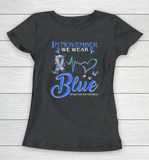 In November We Wear Blue Heartbeat Diabetes Awareness Women's T-Shirt