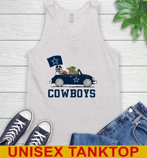 NFL Football Dallas Cowboys Darth Vader Baby Yoda Driving Star Wars Shirt Tank Top
