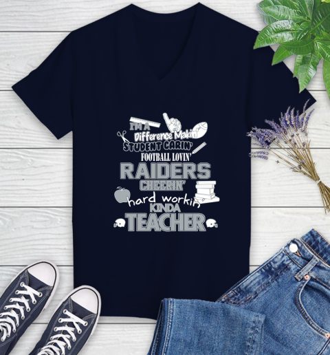 Oakland Raiders NFL I'm A Difference Making Student Caring Football Loving Kinda Teacher Women's V-Neck T-Shirt - Image 3