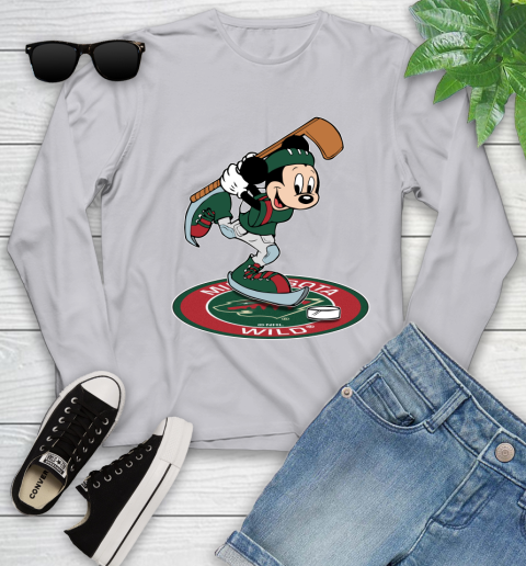 NHL Hockey Minnesota Wild Cheerful Mickey Disney Shirt Youth Long Sleeve 5