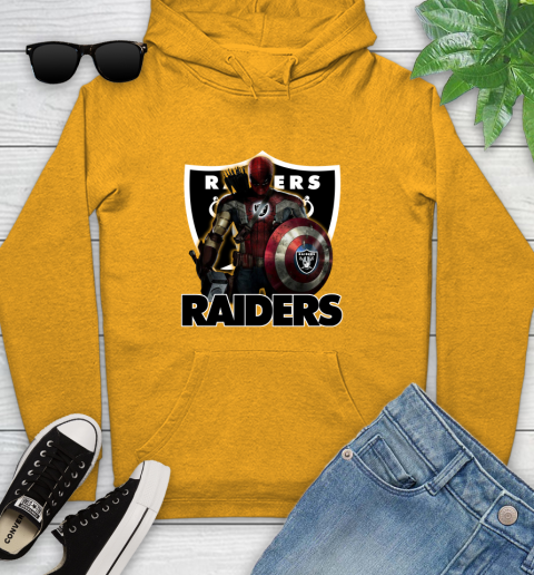 NFL Captain America Thor Spider Man Hawkeye Avengers Endgame Football Oakland Raiders Youth Hoodie 3