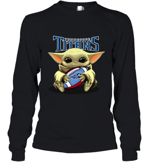 Baby Yoda Loves The Tennessee Titans leqw baby yoda loves the tennessee titans youth long sleeve 50 front black