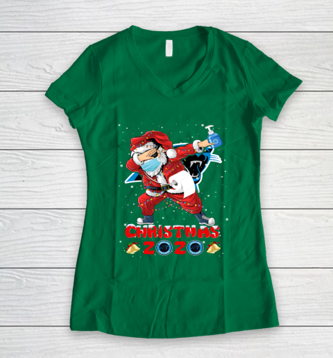 Carolina Panthers Funny Santa Claus Dabbing Christmas 2020 NFL Women's V-Neck T-Shirt 3
