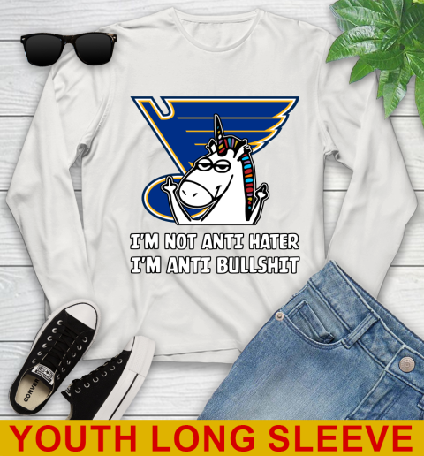 St.Louis Blues NHL Hockey Unicorn I'm Not Anti Hater I'm Anti Bullshit Youth Long Sleeve 12