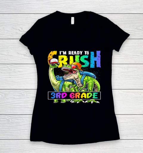 Next Level t shirts I m Ready To Crush 3Rd Grade T Rex Dino Holding Pencil Back To School Women's V-Neck T-Shirt