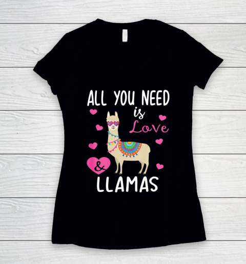 Valentine Llama All You Need Is Love Llamas Women's V-Neck T-Shirt
