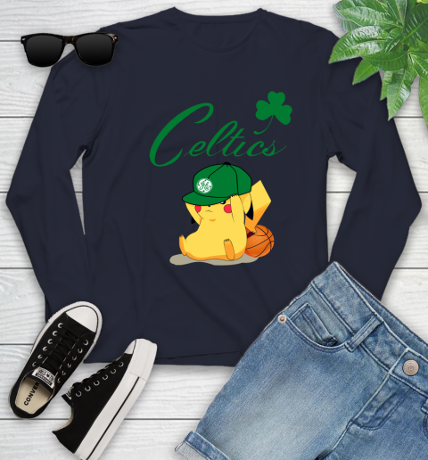 NBA Pikachu Basketball Sports Boston Celtics Youth Long Sleeve 3