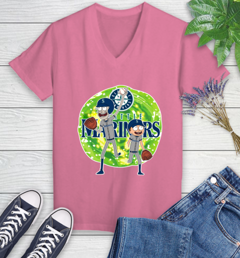 MLB Seattle Mariners Rick And Morty Baseball Sports Women's V-Neck T-Shirt 13
