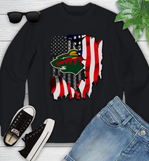 Minnesota Wild NHL Hockey American Flag Youth Sweatshirt