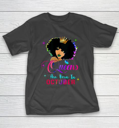 Queens Born october Black Girl Virgo Libra Birthday T-Shirt