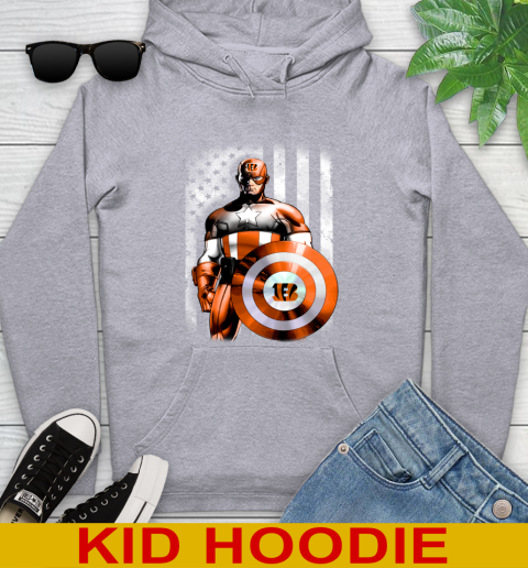 Cincinnati Bengals NFL Football Captain America Marvel Avengers American Flag Shirt Youth Hoodie 6