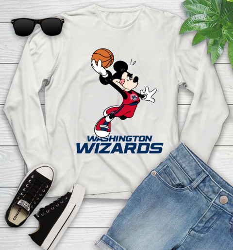NBA Basketball Washington Wizards Cheerful Mickey Mouse Shirt Youth Long Sleeve 12