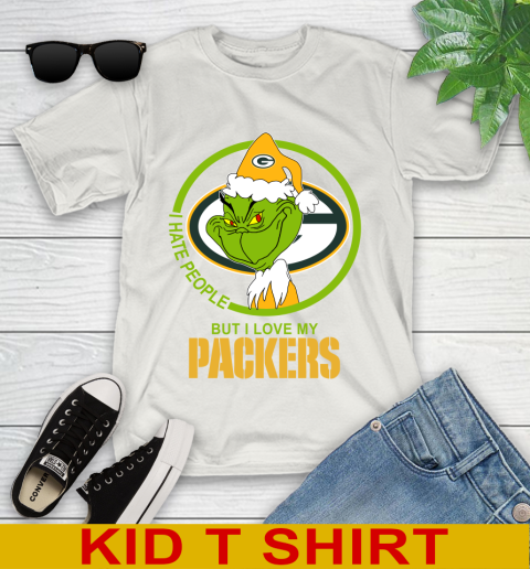 Green Bay Packers NFL Christmas Grinch I Hate People But I Love My Favorite Football Team Youth T-Shirt 12
