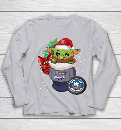 New York Islanders Christmas Baby Yoda Star Wars Funny Happy NHL Youth Long Sleeve 5