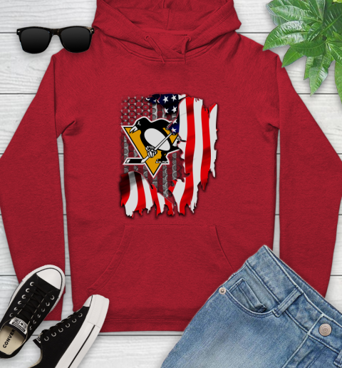 Pittsburgh Penguins NHL Hockey American Flag Youth Hoodie 12