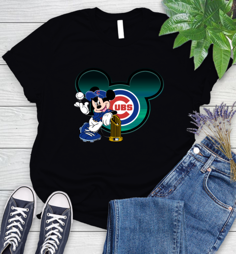 MLB Chicago Cubs The Commissioner's Trophy Mickey Mouse Disney Women's T-Shirt 2