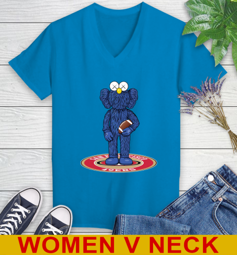 NFL Football San Francisco 49ers Kaws Bff Blue Figure Shirt Women's V-Neck T-Shirt 8