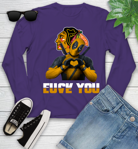 NHL Chicago Blackhawks Deadpool Love You Fuck You Hockey Sports Youth Long Sleeve 4
