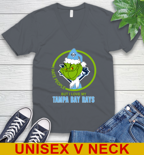 Tampa Bay Rays MLB Christmas Grinch I Hate People But I Love My Favorite Baseball Team V-Neck T-Shirt 5