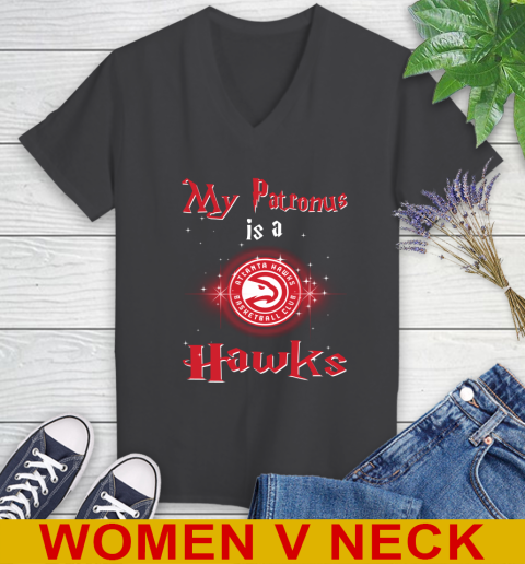 NBA Basketball Harry Potter My Patronus Is A Atlanta Hawks Women's V-Neck T-Shirt 8