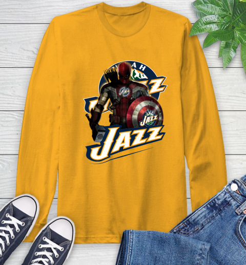 Utah Jazz NBA Basketball Captain America Thor Spider Man Hawkeye Avengers Long Sleeve T-Shirt 3