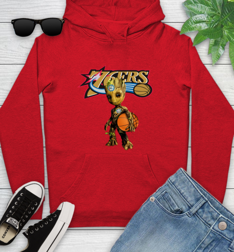 Philadelphia 76ers NBA Basketball Groot Marvel Guardians Of The Galaxy Youth Hoodie 11