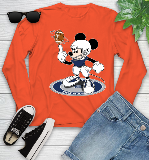NFL Football Seattle Seahawks Cheerful Mickey Disney Shirt Youth Long Sleeve 4