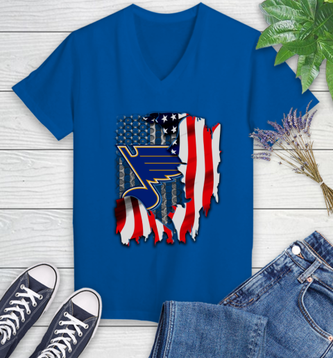 St.Louis Blues NHL Hockey American Flag Women's V-Neck T-Shirt 10