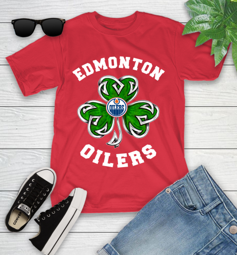 NHL Edmonton Oilers Three Leaf Clover St Patrick's Day Hockey Sports Youth T-Shirt 13
