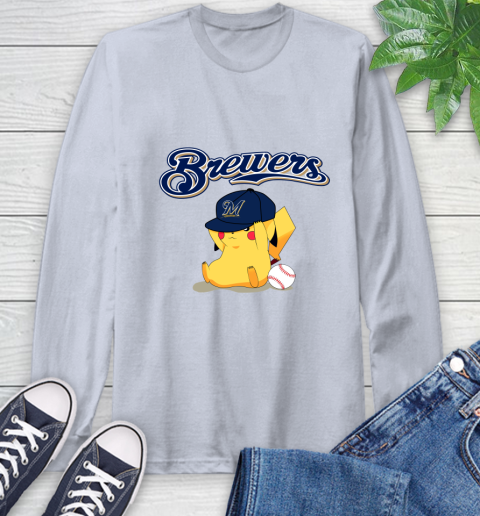 MLB Pikachu Baseball Sports Milwaukee Brewers Long Sleeve T-Shirt 6