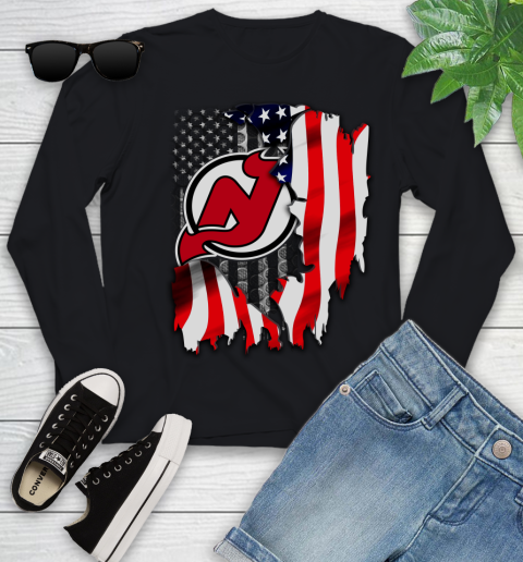 New Jersey Devils NHL Hockey American Flag Youth Long Sleeve