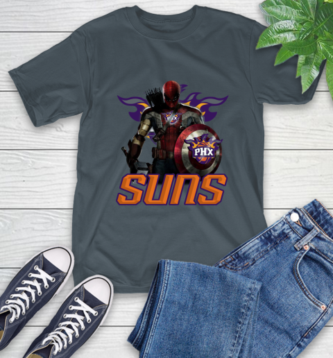 Phoenix Suns NBA Basketball Captain America Thor Spider Man Hawkeye Avengers T-Shirt 9