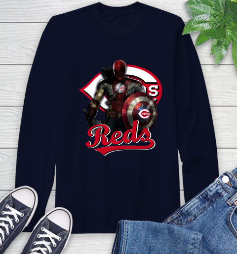 MLB Captain America Thor Spider Man Hawkeye Avengers Endgame Baseball Cincinnati Reds Long Sleeve T-Shirt 4