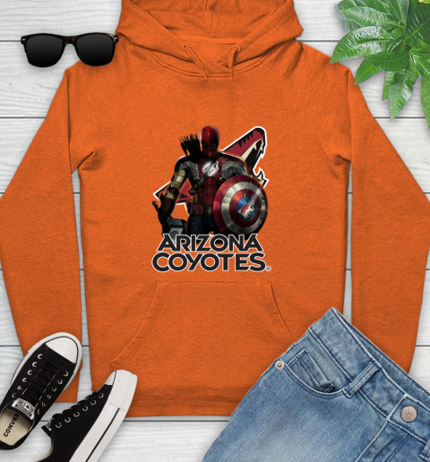 NHL Captain America Thor Spider Man Hawkeye Avengers Endgame Hockey Arizona Coyotes Youth Hoodie 5