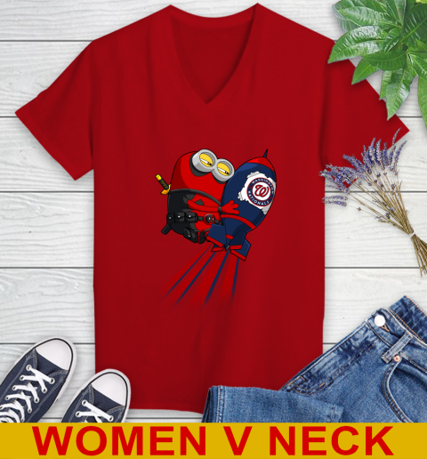 MLB Baseball Washington Nationals Deadpool Minion Marvel Shirt Women's V-Neck T-Shirt 10