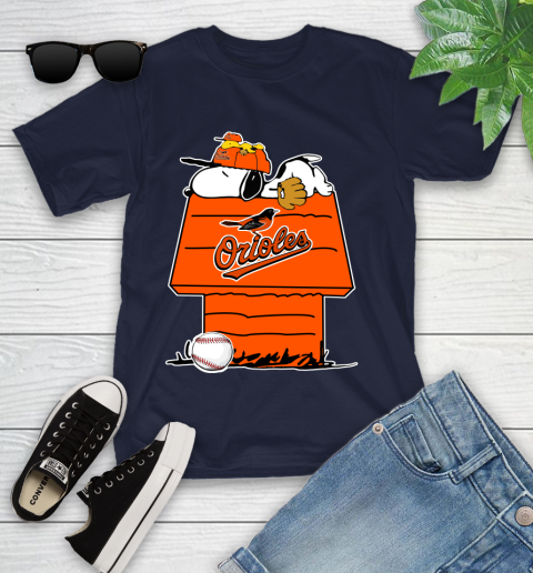 MLB Baltimore Orioles Snoopy Woodstock The Peanuts Movie Baseball T Shirt Youth T-Shirt 3