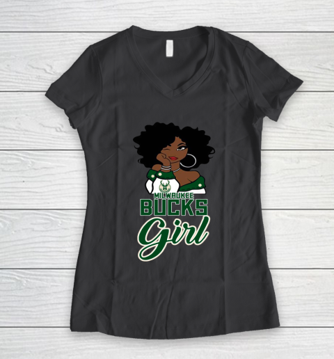 Milwaukee Bucks Girl NBA Women's V-Neck T-Shirt 8
