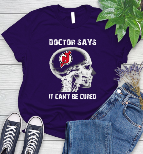 NHL New Jersey Devils Hockey Skull It Can't Be Cured Shirt Women's T-Shirt 4
