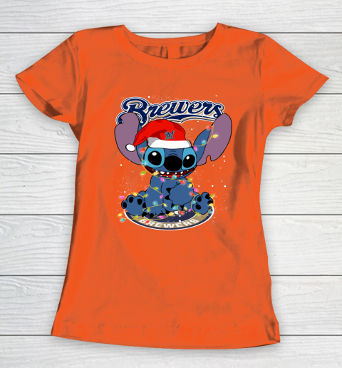 Milwaukee Brewers MLB noel stitch Baseball Christmas Women's T-Shirt 2