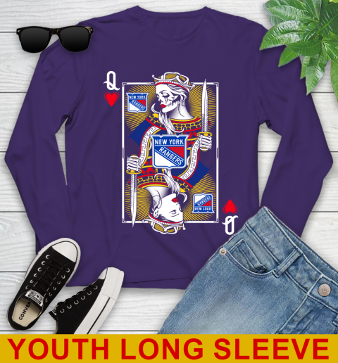 NHL Hockey New York Rangers The Queen Of Hearts Card Shirt Youth Long Sleeve 4