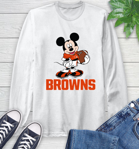 NFL Football Cleveland Browns Cheerful Mickey Mouse Shirt Long Sleeve T-Shirt 2