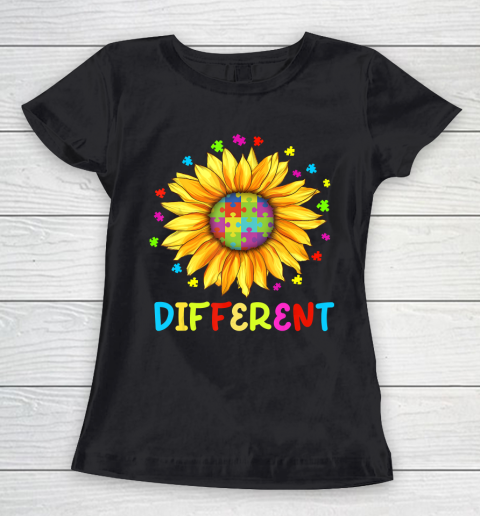 Autism Awareness Sunflower Gift Colorful Puzzle Different Women's T-Shirt