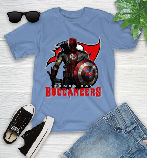 NFL Captain America Thor Spider Man Hawkeye Avengers Endgame Football Tampa Bay Buccaneers Youth T-Shirt 11