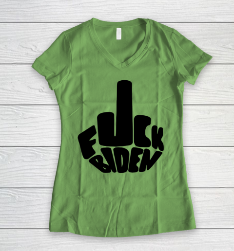 Fuck Joe Biden Cute Middle Finger Anti Biden Women's V-Neck T-Shirt 3