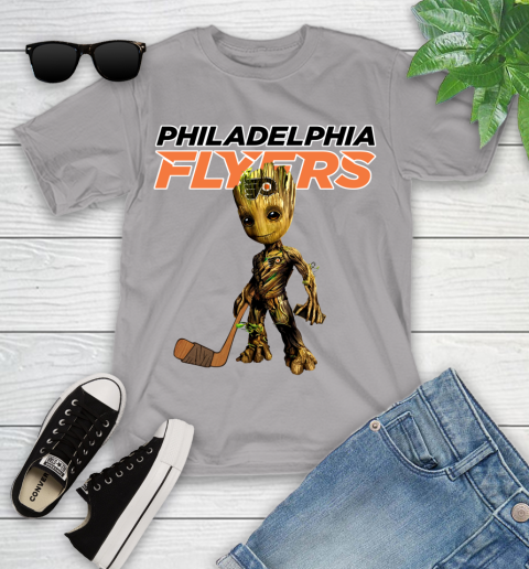 Philadelphia Flyers NHL Hockey Groot Marvel Guardians Of The Galaxy Youth T-Shirt 4