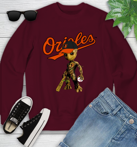 MLB Baltimore Orioles Groot Guardians Of The Galaxy Baseball Youth Sweatshirt 5
