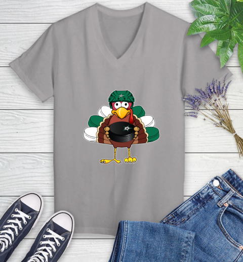 Dallas Stars Turkey Thanksgiving Day Women's V-Neck T-Shirt 4