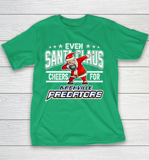 Nashville Predators Even Santa Claus Cheers For Christmas NHL Youth T-Shirt 3